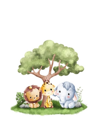 Tierbaby unter Baum – Optionales Poster mit persönlichem Text